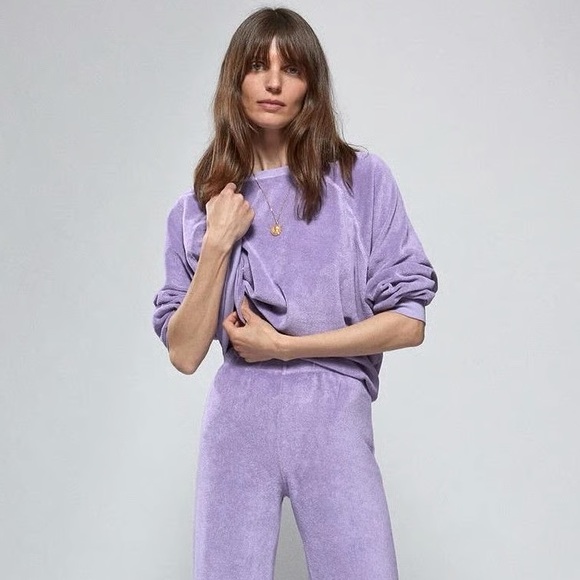 NWOT SUZIE KONDI Vari V-Neck Terry Pullover Top Orchid Petal Lavender Purple - Picture 1 of 9